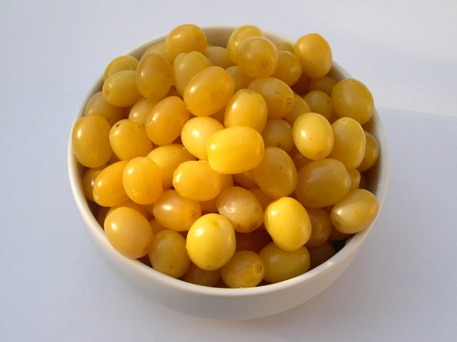 Cornus mas var. fructu flavo : coupelle de fruits (cornouilles jaunes)