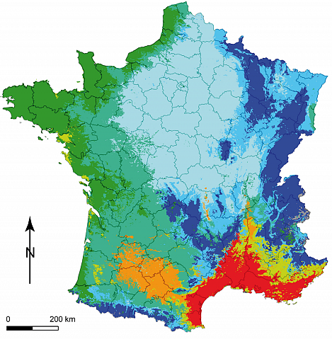 Carte des zones climatiques de France.